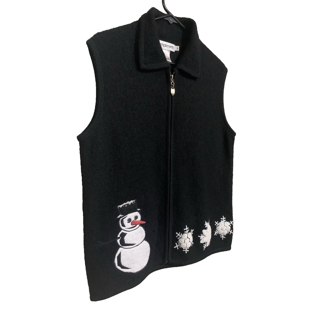 100%‎ Wool Embroidered Winter Holiday Vest Women's M Black Compliments - Picture 2 of 11